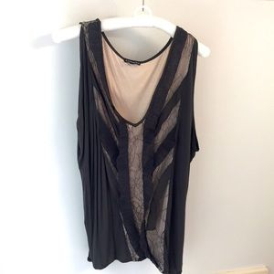 Express Size Large Sleeveless Top with nude underlay gray lace, ruffle lining